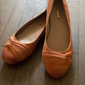 Ecco Ballet Flats Brown Leather Slip On Womens